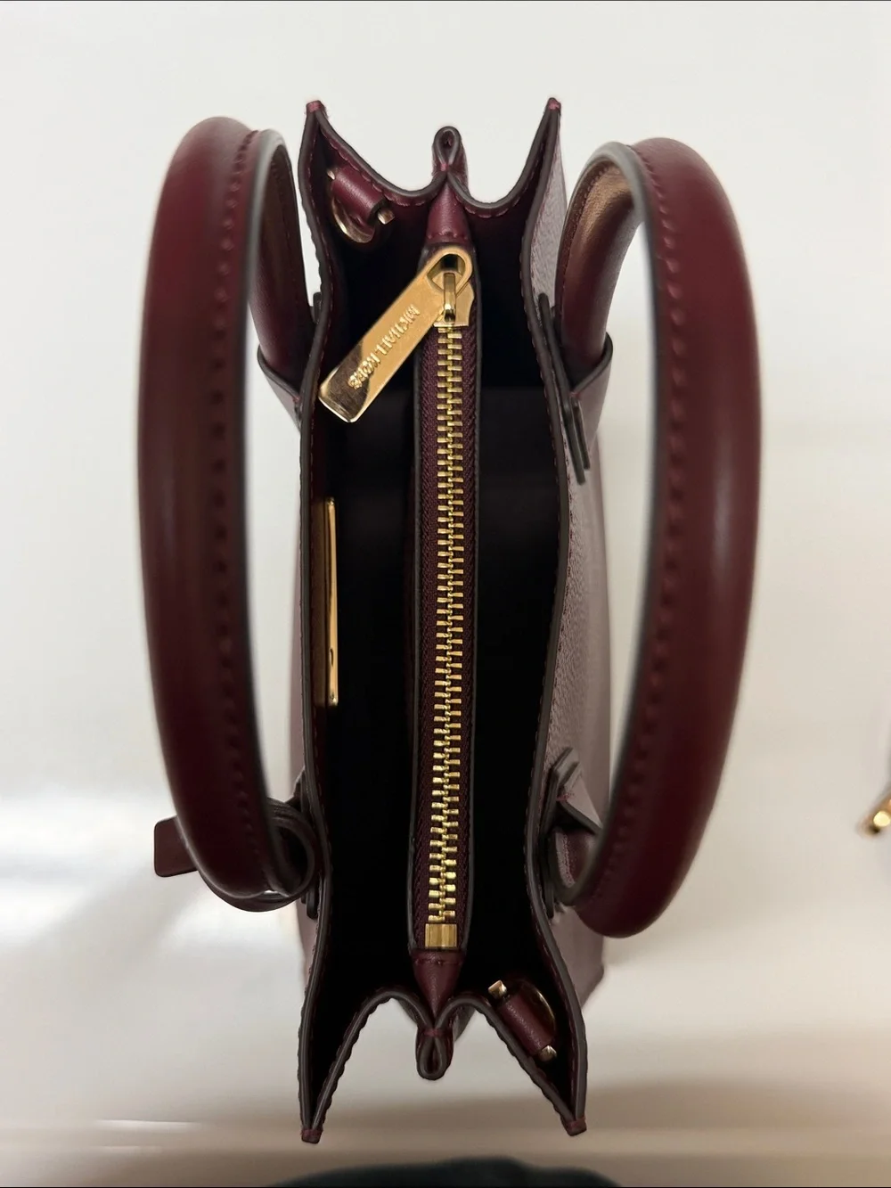 Michael Kors Burgundy Leather Satchel with Gold Accent